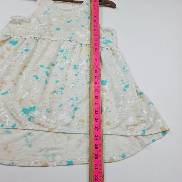 NWT Womens Babydoll Tank Top S Beige Paint Splatter Print Sleeveless Pom Trim - Picture 13 of 13